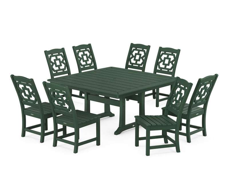 Polywood: Chinoiserie 9-Piece Square Side Chair Dining Set with Trestle Legs