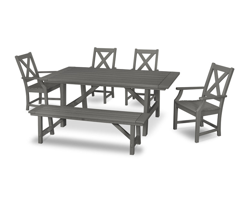 Polywood: Braxton 6-Piece Rustic Farmhouse Arm Chair Dining Set with Bench