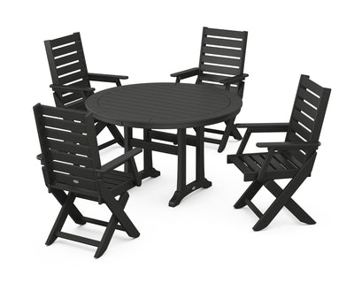 Polywood: Captain Folding Chair 5-Piece Round Dining Set with Trestle Legs