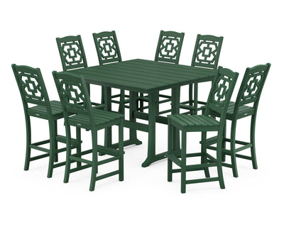 Polywood: Chinoiserie 9-Piece Square Farmhouse Side Chair Bar Set with Trestle Legs