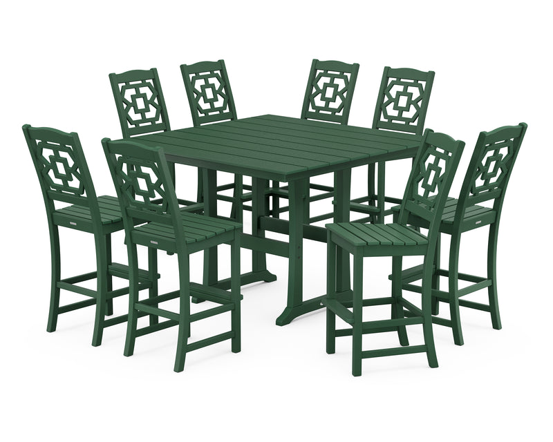 Polywood: Chinoiserie 9-Piece Square Farmhouse Side Chair Bar Set with Trestle Legs