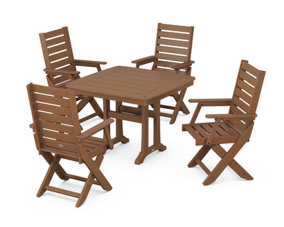 Polywood: Captain Folding Chair 5-Piece Dining Set with Trestle Legs