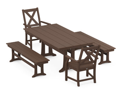 Polywood: Braxton 5-Piece Rectangle Farmhouse Dining Set With Trestle Legs and Benches
