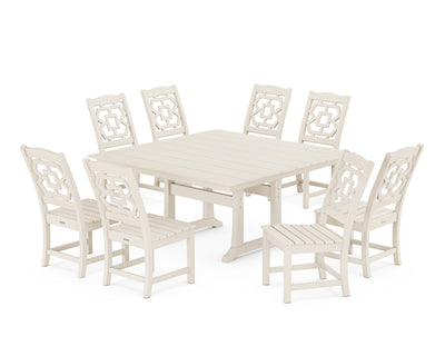 Polywood: Chinoiserie 9-Piece Square Farmhouse Side Chair Dining Set with Trestle Legs