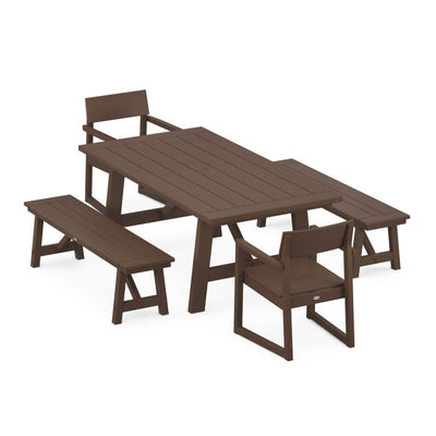 Polywood: EDGE 5-Piece Rustic Farmhouse Dining Set With Benches