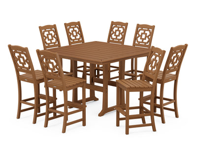 Polywood: Chinoiserie 9-Piece Square Side Chair Bar Set with Trestle Legs