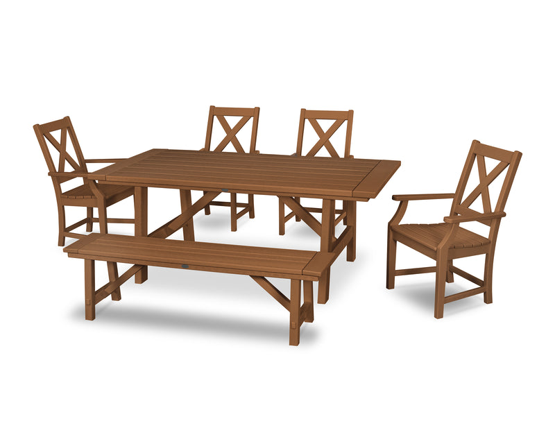 Polywood: Braxton 6-Piece Rustic Farmhouse Arm Chair Dining Set with Bench